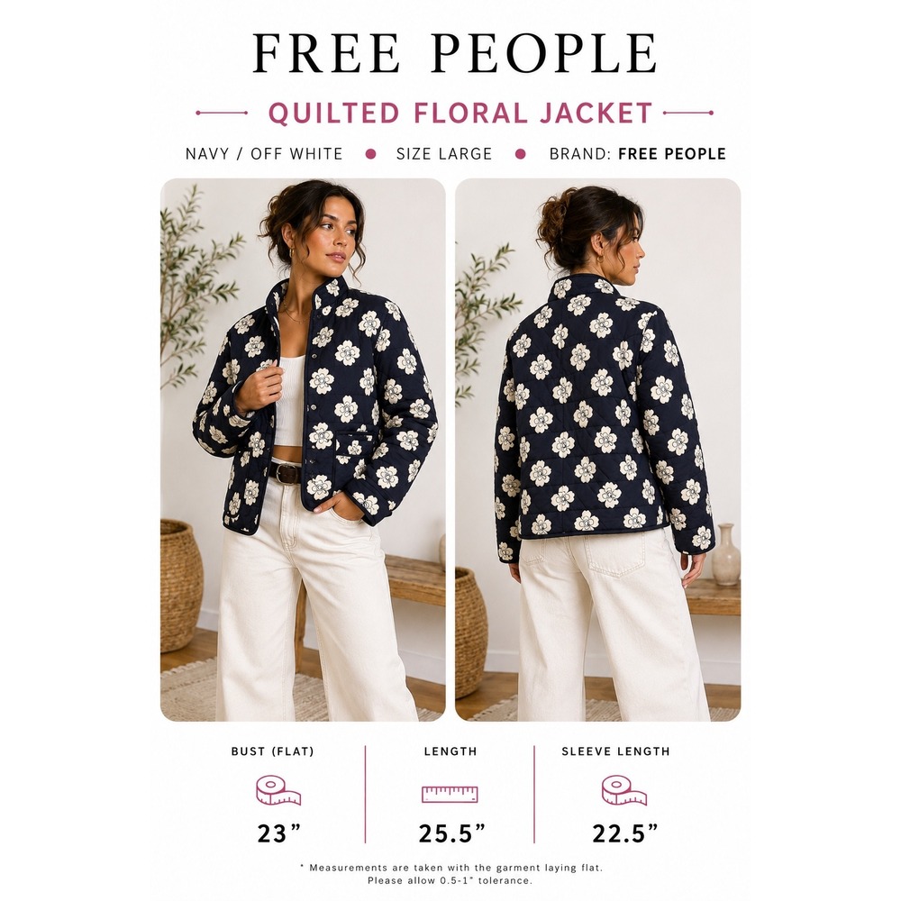 Free People Chloe Quilted Jacket Navy Blue Floral Boho Boxy Cotton Coat Large